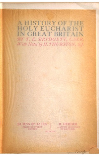 A history of the Holy Eucharist in Great Britain