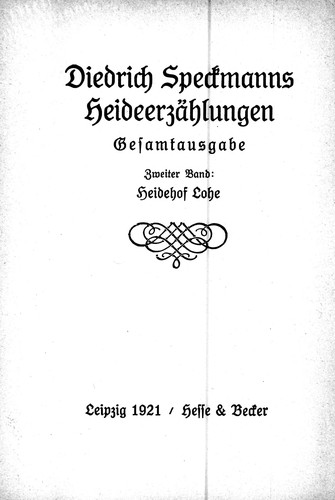 Diedrich Speckmanns Heideerzählungen