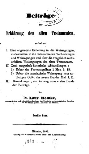 Beiträge zur Erklärung des alten Testamentes