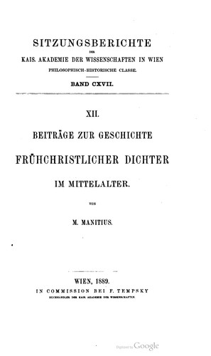 Beiträge zur Geschichte frühchristlicher Dichter im Mittelalter