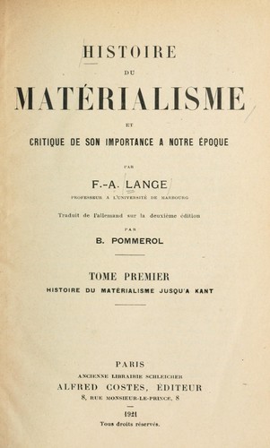 Histoire du materialisme et critique de son importance à notre époque