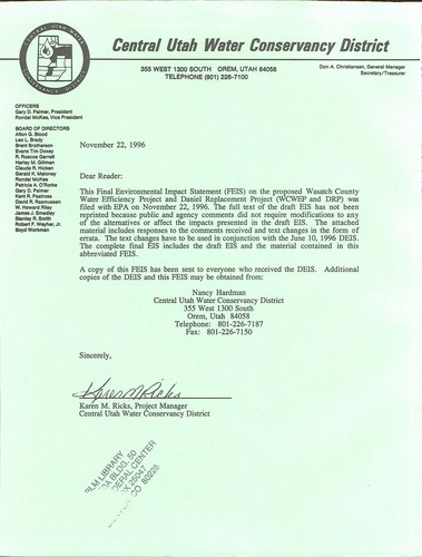 Final environmental impact statement on the Wasatch County Water Efficiency Project and Daniel Replacement Project