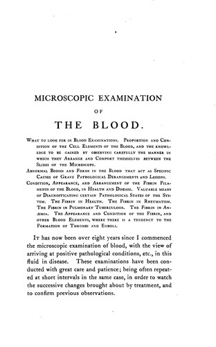 Microscopic Examinations of Blood; and Vegetations Found in Variola, Vaccina ...