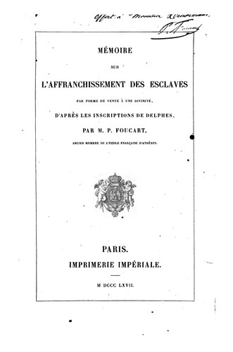 Mémoire sur l'affranchissement des esclaves