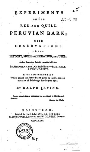 Experiments on the red and quill Peruvian bark