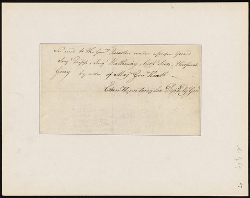 Orders for escorting to Headquarters under guard the following soldiers, Sergeant Pripp, Sergeant Hatheway, Corporal Seers, and Corporal Gray by order of Major. General. Heath