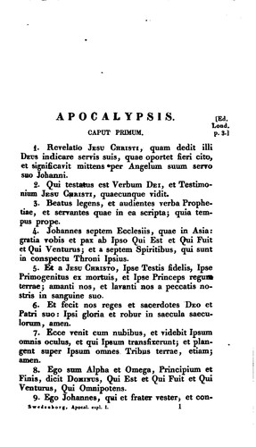 Apocalypsis explicata secundum sensum spiritualem, opus posthumum castigatius ed. J.F.I. Tafel