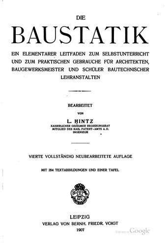 Die Baustatik: Ein elementarer Leitfaden zum Selbstunterricht und zum ...