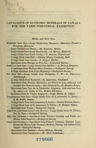 Catalogue of economic minerals of Canada for the Paris Industrial Exhibition