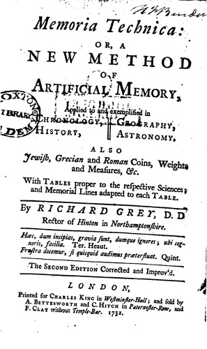 Memoria Technica: Or, A New Method of Artificial Memory, Applied to and ...