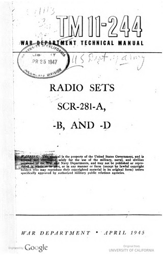 Radio Sets SCR-281-A, -B, And -D