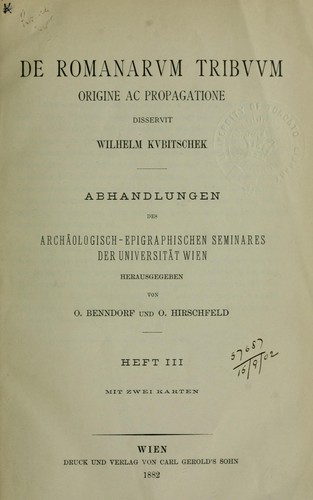 De romanarum tribuum origine ac propagatione
