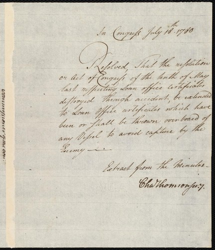 Resolution for the Commissioner of the Continental Loan Office in the state of New Hampshire, about damaged Loan Office certificates