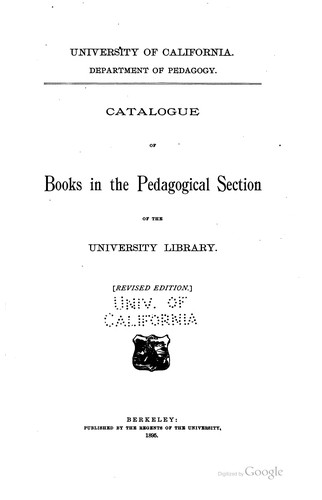 Catalogue of books on the pedagogical section of the University library.
