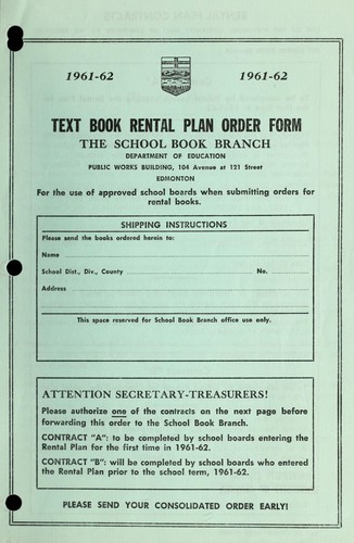 Text book rental plan order form