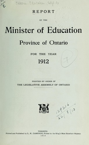 REPORT OF THE MINISTER OF EDUCATION, ONTARIO