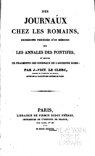 Des journaux chez les Romains: recherches précédées d'un mémoire sur les ...