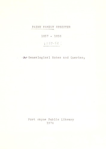 The Paine family register, or genealogical notes and queries