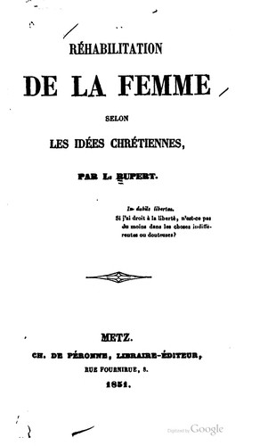 Réhabiltation de la femme selon les idées chrétiennes.