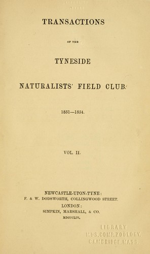 Transactions of the Tyneside Naturalists' Field Club.