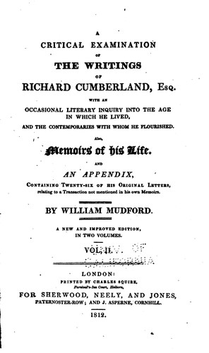 A Critical Examination of the Writings of Richard Cumberland: With an ...