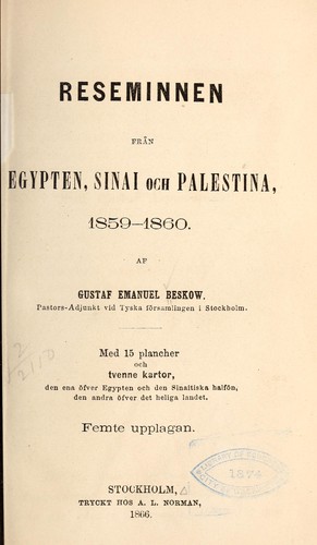 Reseminnen fran Egypten, Sinai och Palestina, 1859-1860
