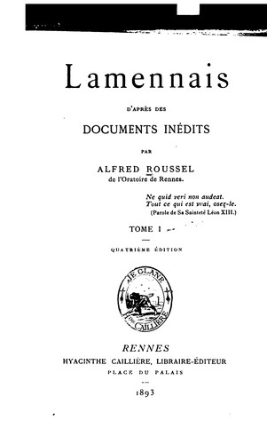 Lamennais, d'après des documents inédits