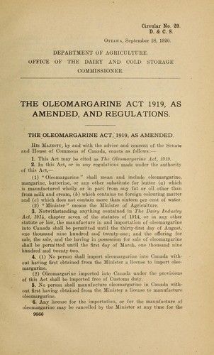 Oleomargarine Act 1919, As Amended, and Regulations