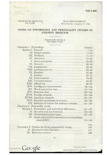 Notes On Psychology And Personality Studies In Aviation Medicine