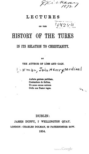 Lectures on the history of the Turks in its relation to Christianity