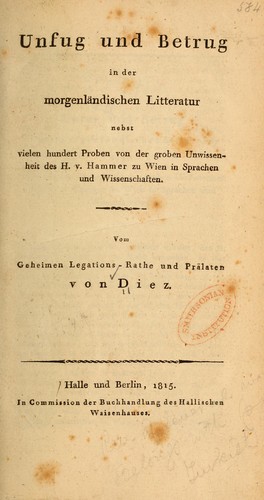 Unfug und betrug in der morgenländischen litteratur