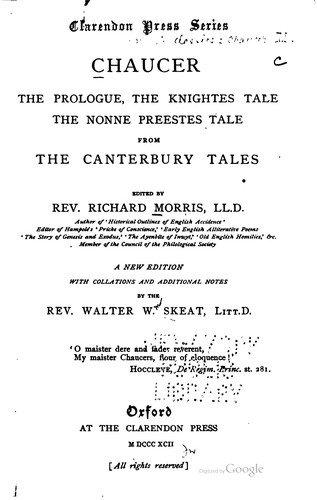 Chaucer, the Prologue, the Knightes Tale the Nonne Preestes Tale from the ...