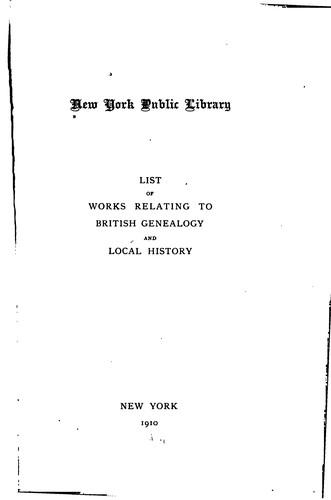 List of Works Relating to British Genealogy and Local History