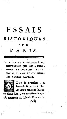 Essais historiques sur Paris: de Monsieur de Saintfoix