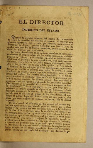 El Director interino del Estado. Quando la decision solemne del pueblo ha pronunciado .