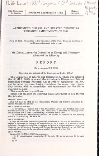 Alzheimer's Disease and Related Dementias Research Amendments of 1992