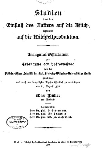 Studien über den einfluss des futters auf die milch-