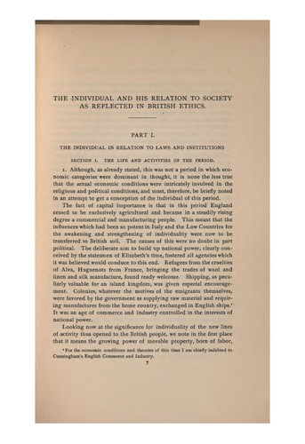 The Individual and His Relation to Society as Reflected in British Ethics