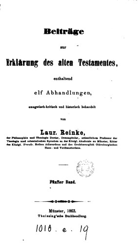 BEITRAGE ZUR ERKLARUNG DES ALTEN TESTAMENTES
