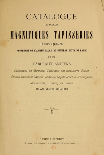 Catalogue de dixhuit magnifiques tapisseries Louis Quinze