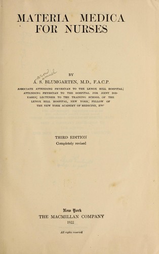 Materia medica for nurses