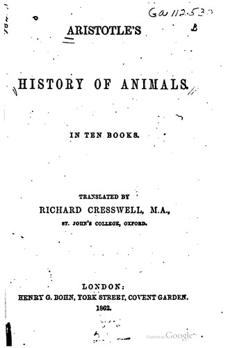 Aristotle’s History of Animals