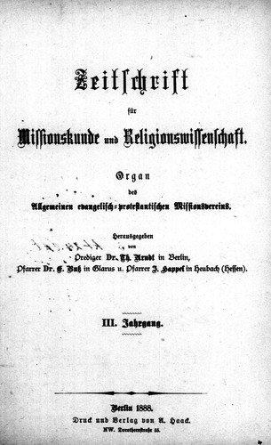 Zeitschrift fur Missionskunde und Religionswissenschaft