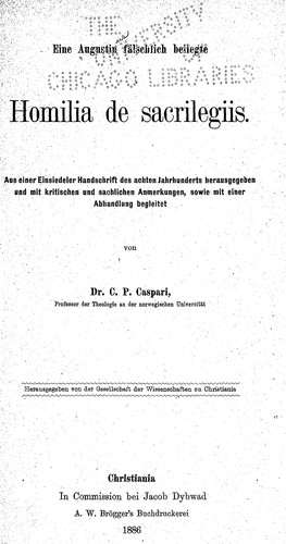 Eine Augustin fälschlich beigelegte Homilia de sacrilegiis