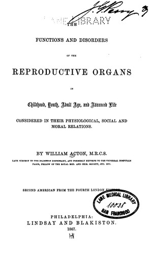 The Functions and disorders of the reproductive organs ...