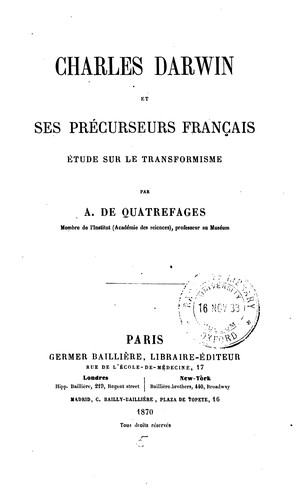 Charles Darwin et ses précurseurs français: étude sur le transformisme