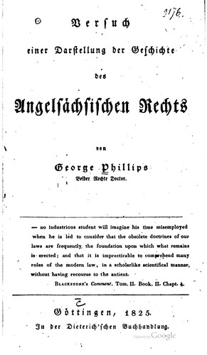 Versuch einer Darstellung der Geschichte des angelsächsischen Rechts