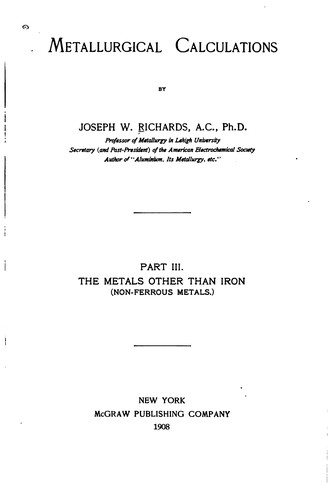 Metallurgical Calculations: INTRODUCTION CHEMICAL & THERMAL PRINCIPLES ...