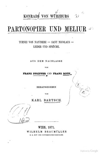 Konrads von Würzburg Partonopies und Meliur--