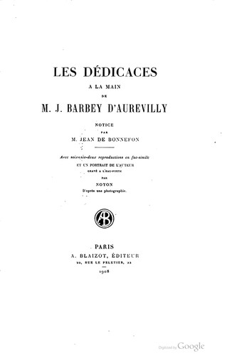 Les dédicaces à la main de m. J. Barbey d'Aurevilly